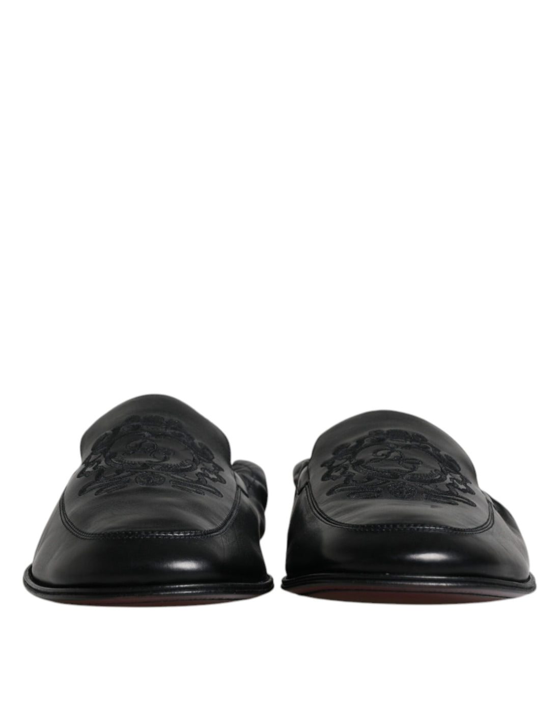Dolce &amp; Gabbana Black Logo Embroidered Leather Loafer Men Dress Shoes