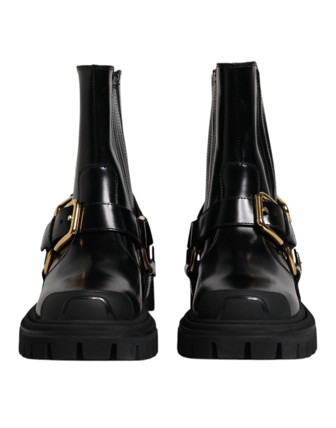 Dolce &amp; Gabbana Black Leather Slip On Stretch Trekking Boots Shoes