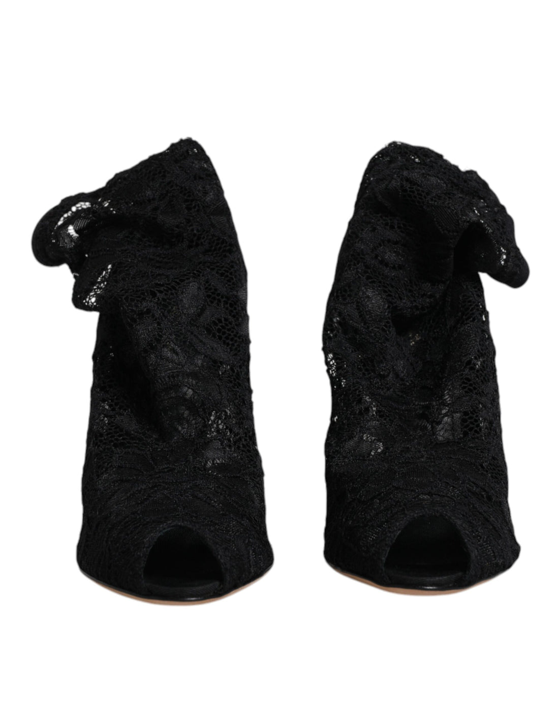 Dolce &amp; Gabbana Black Lace Stretch Heels Mid Calf Boots Shoes