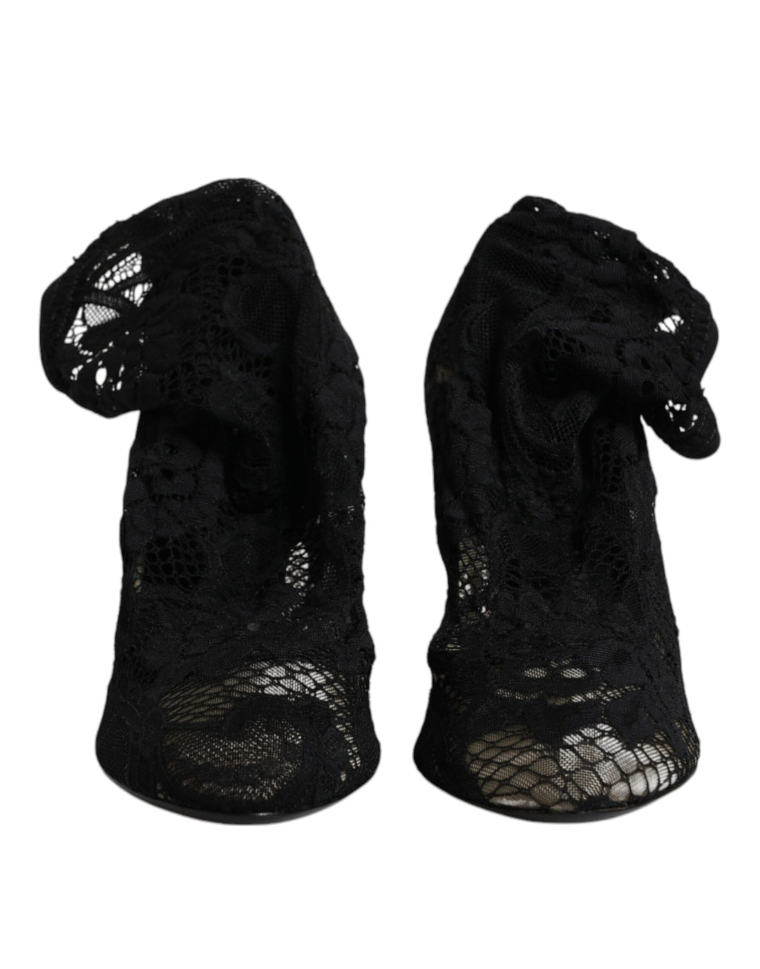Dolce &amp; Gabbana Black Lace Stretch Heels Mid Calf Boots Shoes