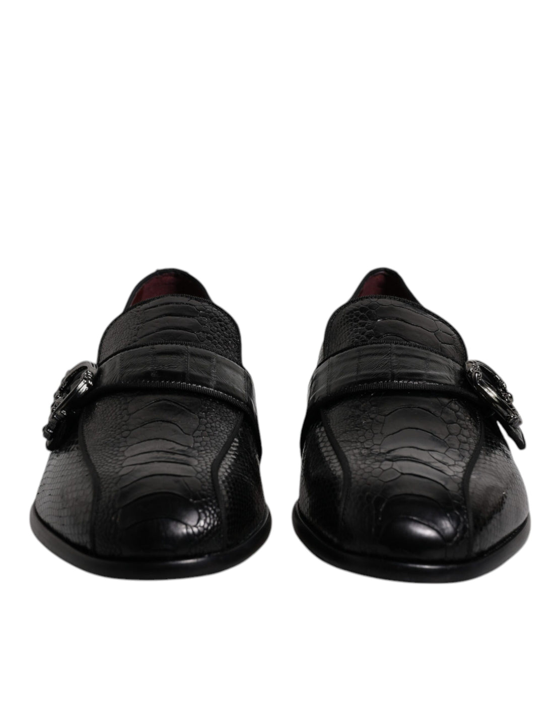Dolce &amp; Gabbana Black Exotic Leather DG Logo Loafers Formal Dress Shoes
