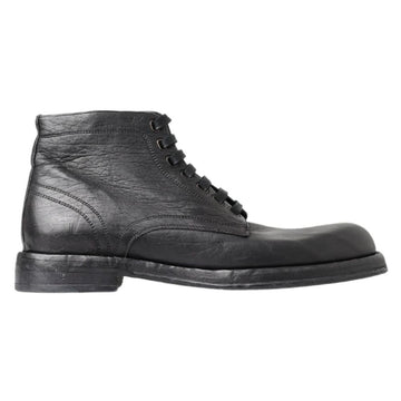 Dolce &amp; Gabbana Black Leather Lace-Up Boots