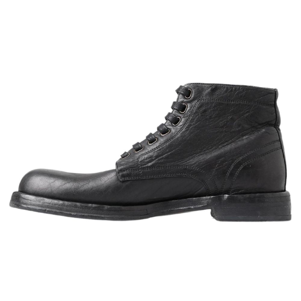 Dolce &amp; Gabbana Black Leather Lace-Up Boots