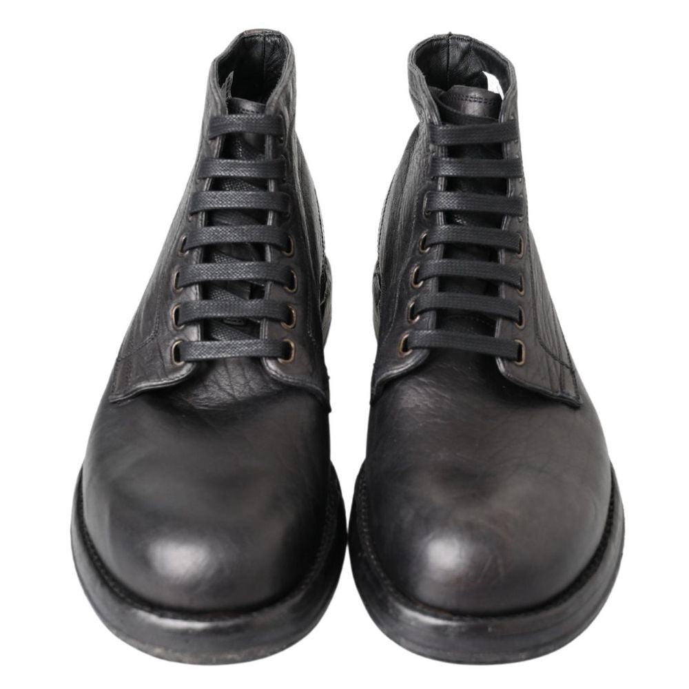 Dolce &amp; Gabbana Black Leather Lace-Up Boots