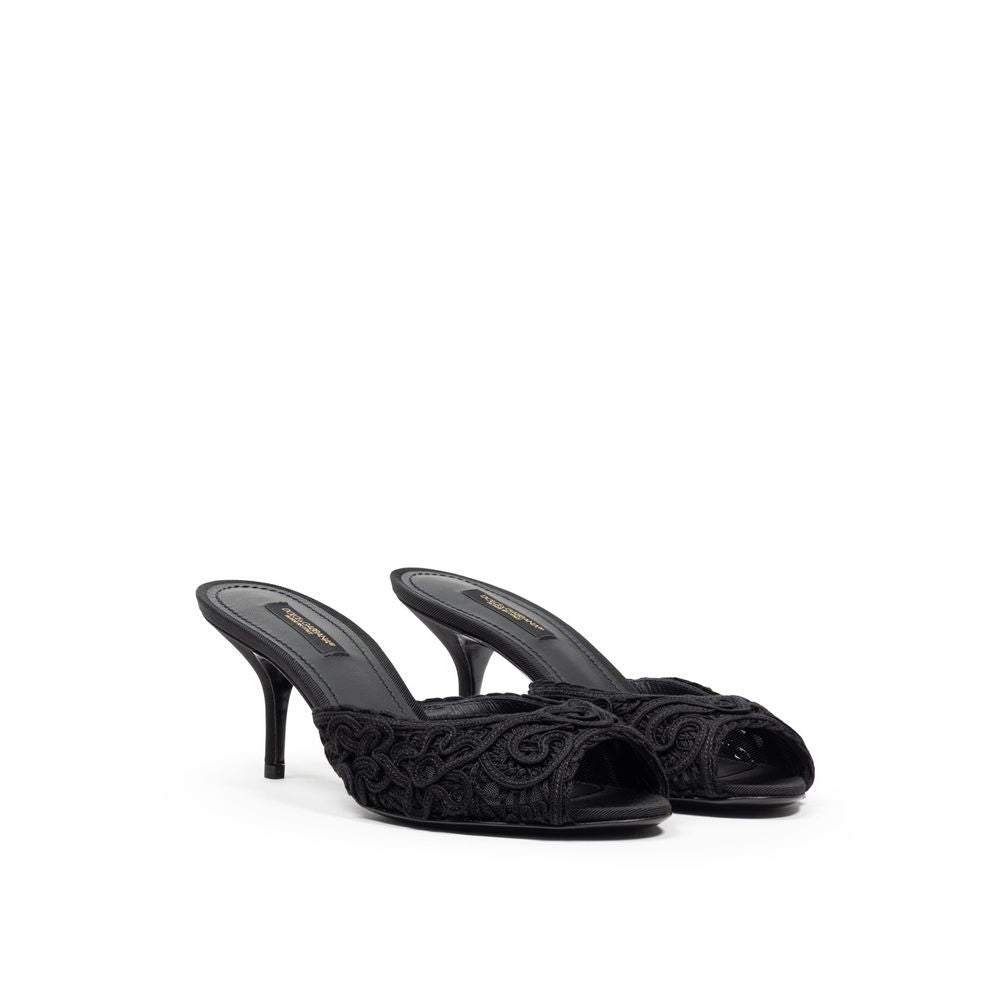 Dolce &amp; Gabbana Black Cotton Mules