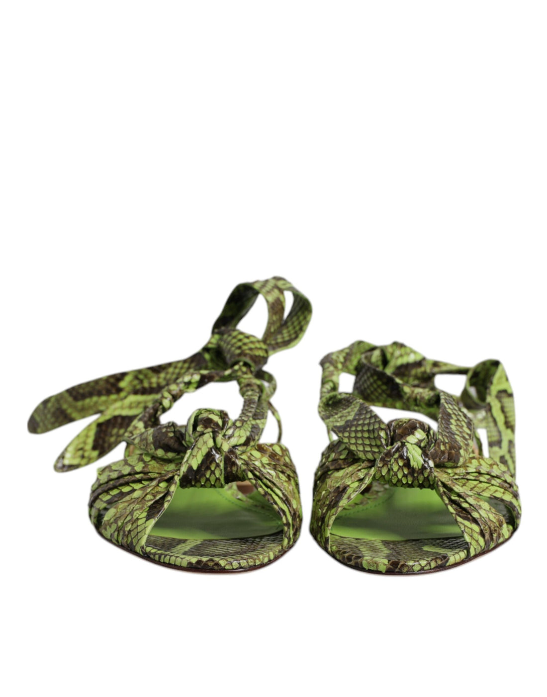 Dolce &amp; Gabbana Green Animal Print Ankle Wrap Sandals Shoes