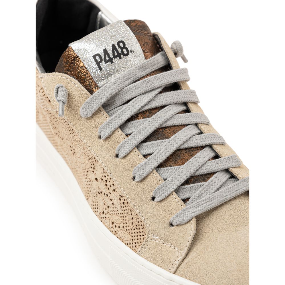 Baskets de sport en cuir beige P448