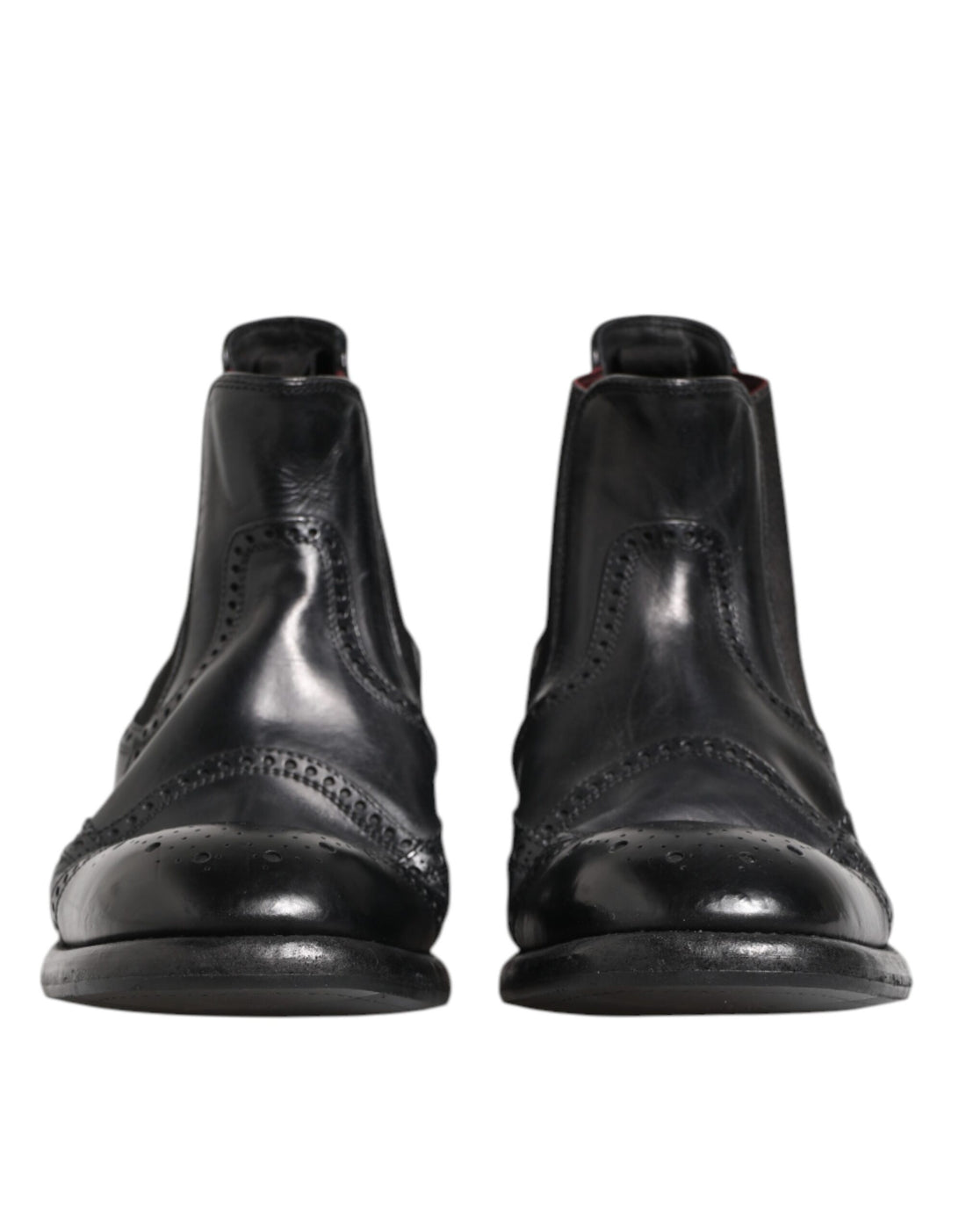 Dolce &amp; Gabbana Black Leather Ankle Boots Slip On Shoes