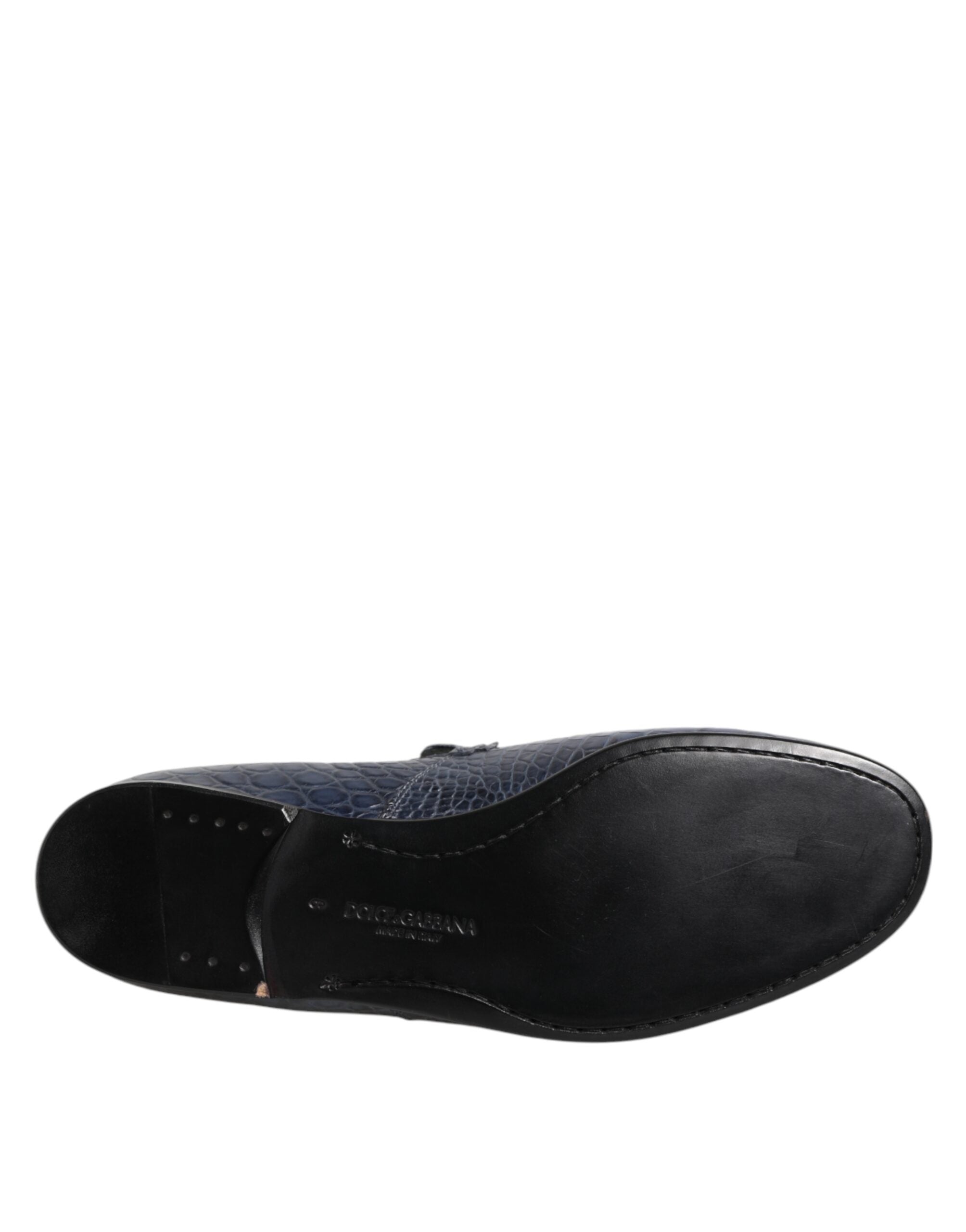 Dolce & Gabbana Blue Exotic Leather Slip On Loafers Men Dress Shoes