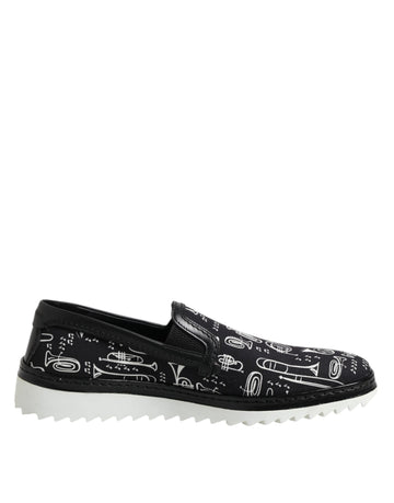 Dolce &amp; Gabbana Black Slip On Printed Men Loafers Shoes