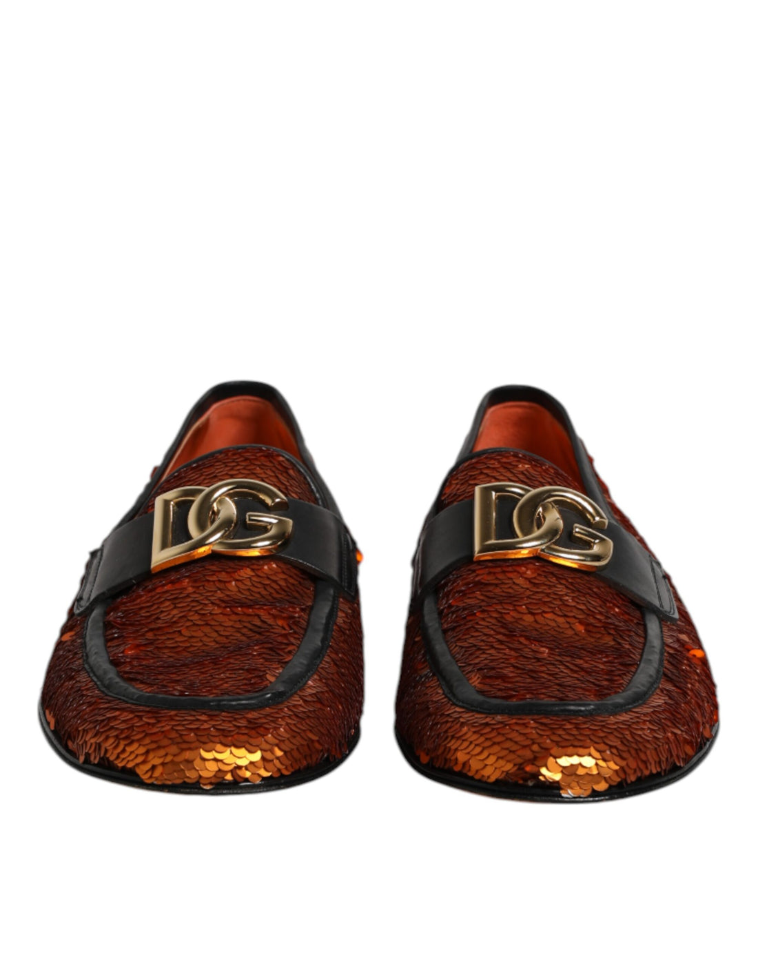Dolce &amp; Gabbana Orange Sequin Embellished Men Loafers Shoes
