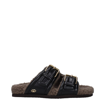 Valentino Garavani Black Leather Slippers