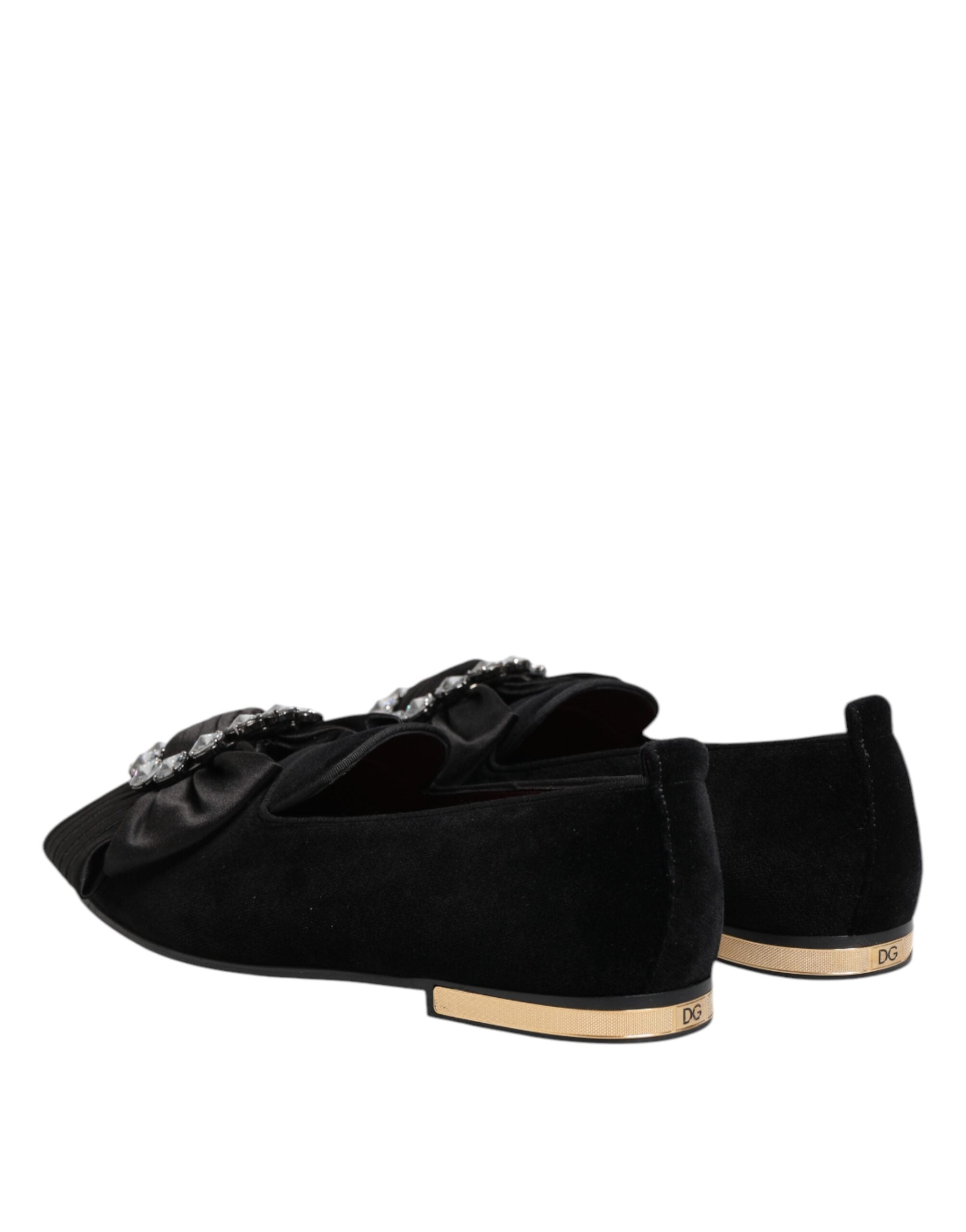 Dolce &amp; Gabbana Black VATICANO Crystal Ribbon Slip On Shoes