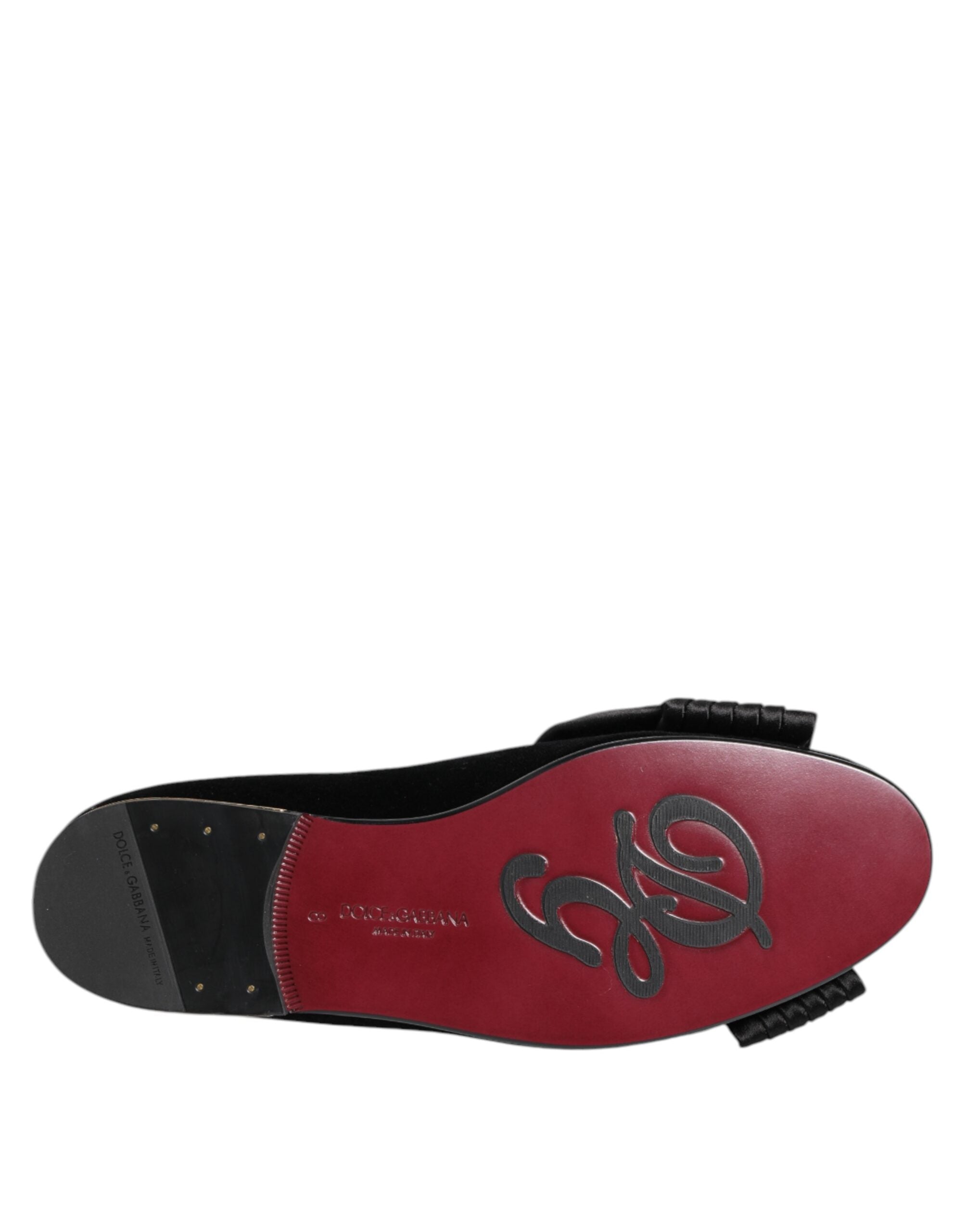 Dolce &amp; Gabbana Black VATICANO Crystal Ribbon Slip On Shoes