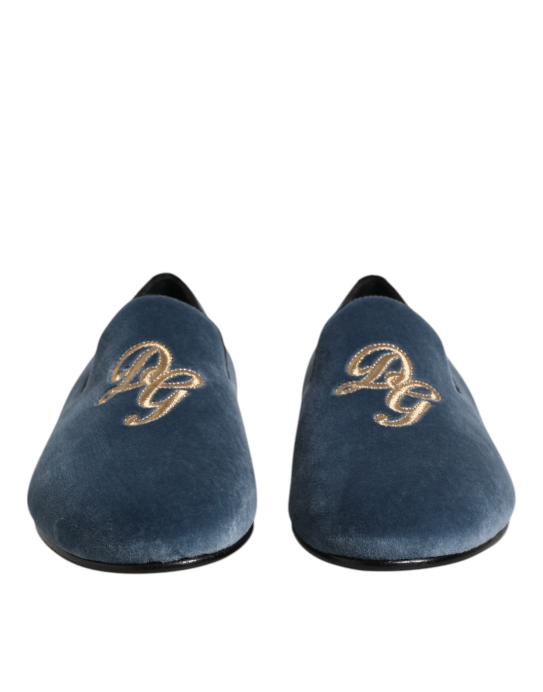 Dolce &amp; Gabbana Blue Velvet DG Logo Loafers Formal Shoes