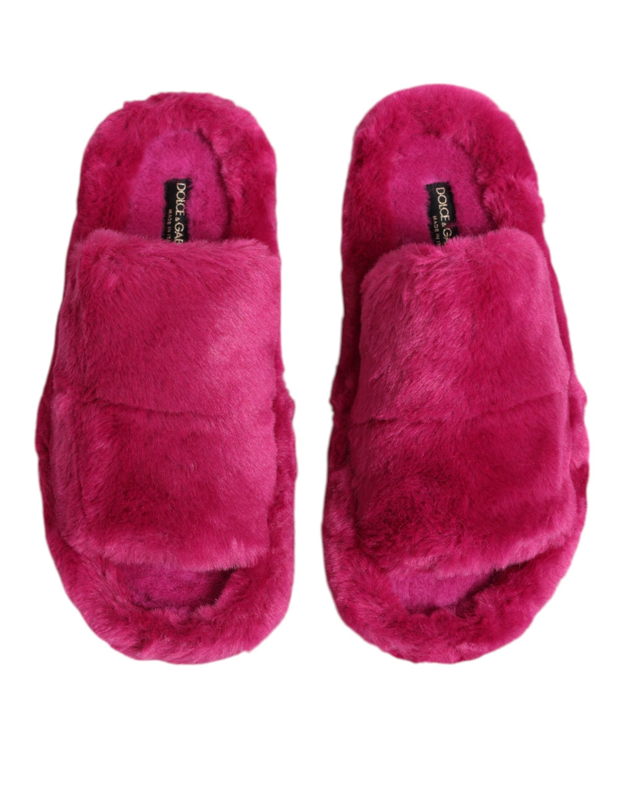 Dolce &amp; Gabbana Pink Acrylic Faux Fur Mens Flats Sandals Shoes