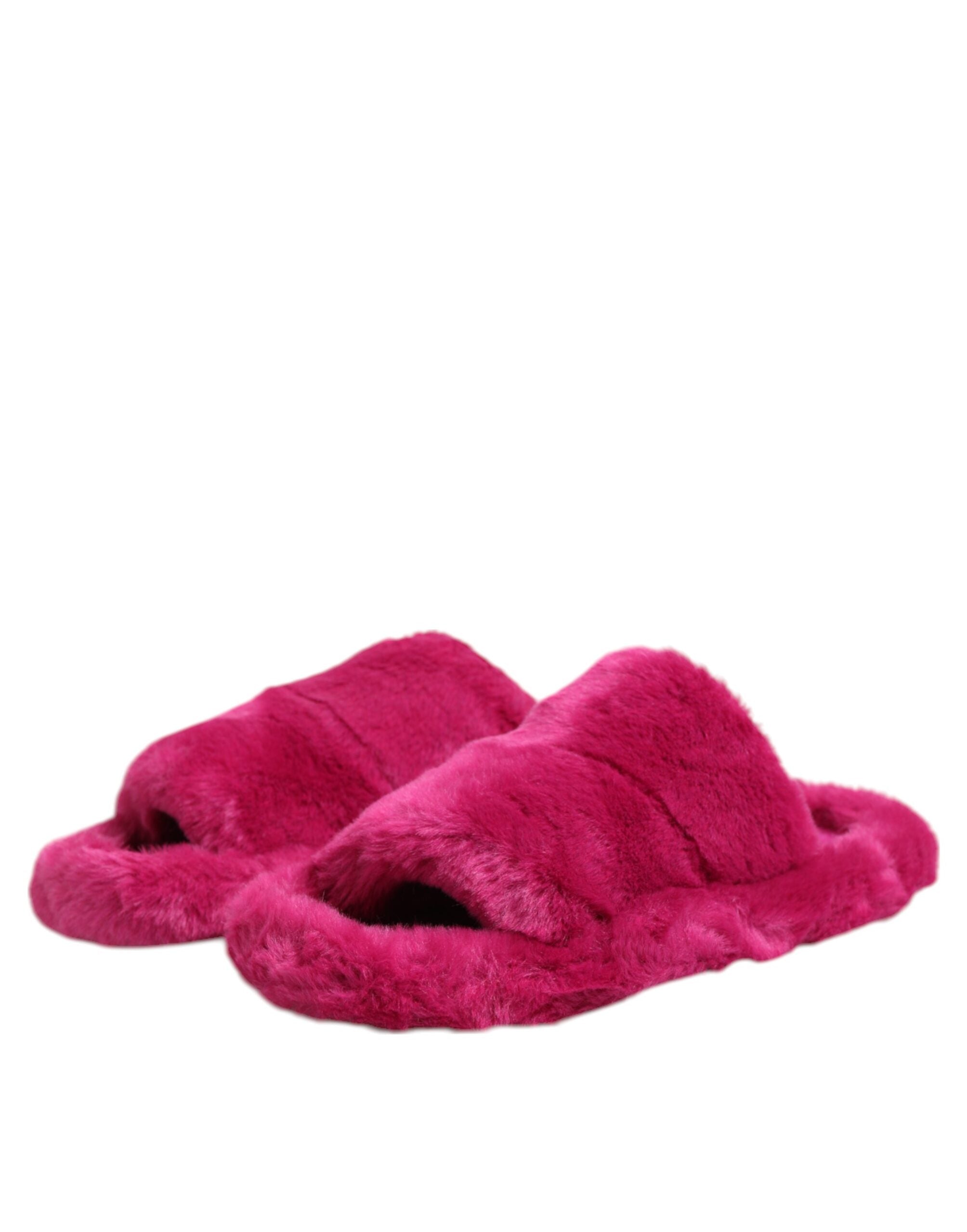 Dolce &amp; Gabbana Pink Acrylic Faux Fur Mens Flats Sandals Shoes