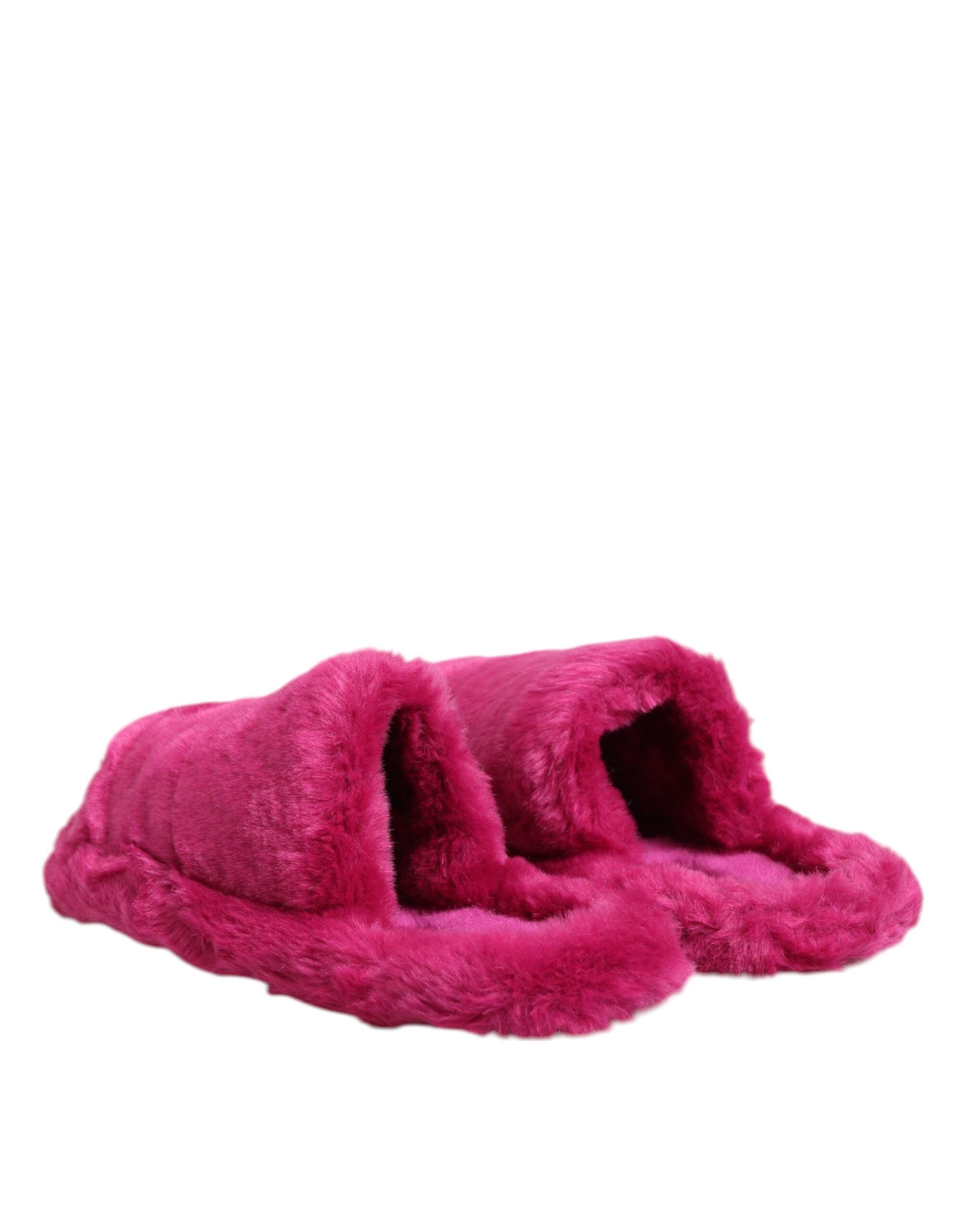 Dolce &amp; Gabbana Pink Acrylic Faux Fur Mens Flats Sandals Shoes