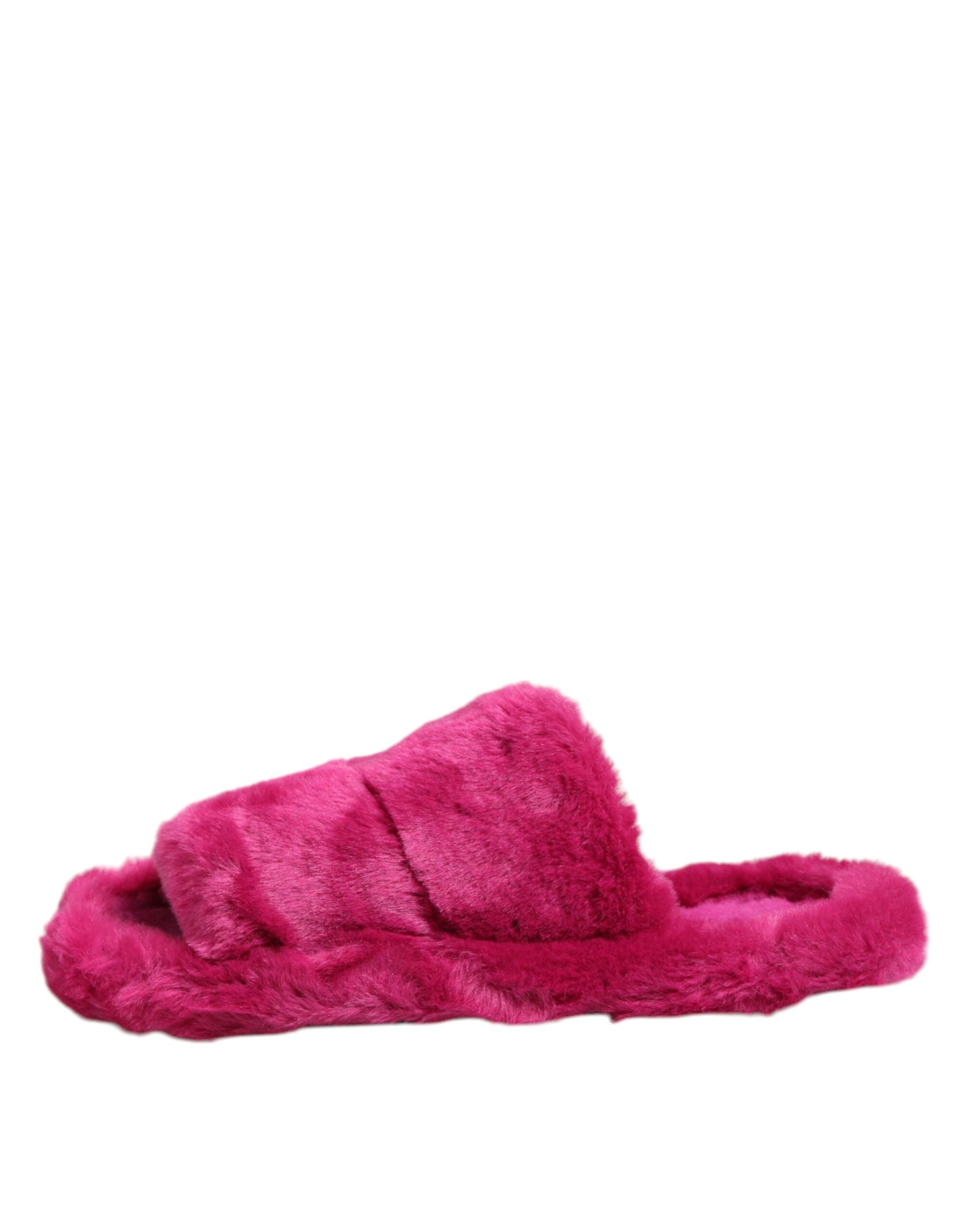 Dolce &amp; Gabbana Pink Acrylic Faux Fur Mens Flats Sandals Shoes