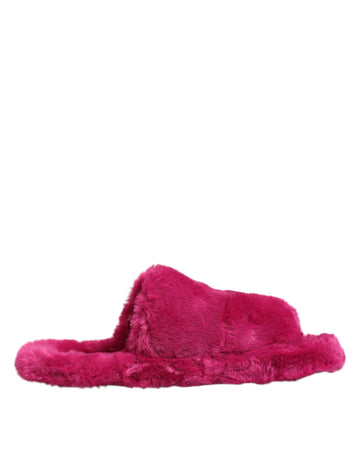 Dolce &amp; Gabbana Pink Acrylic Faux Fur Mens Flats Sandals Shoes