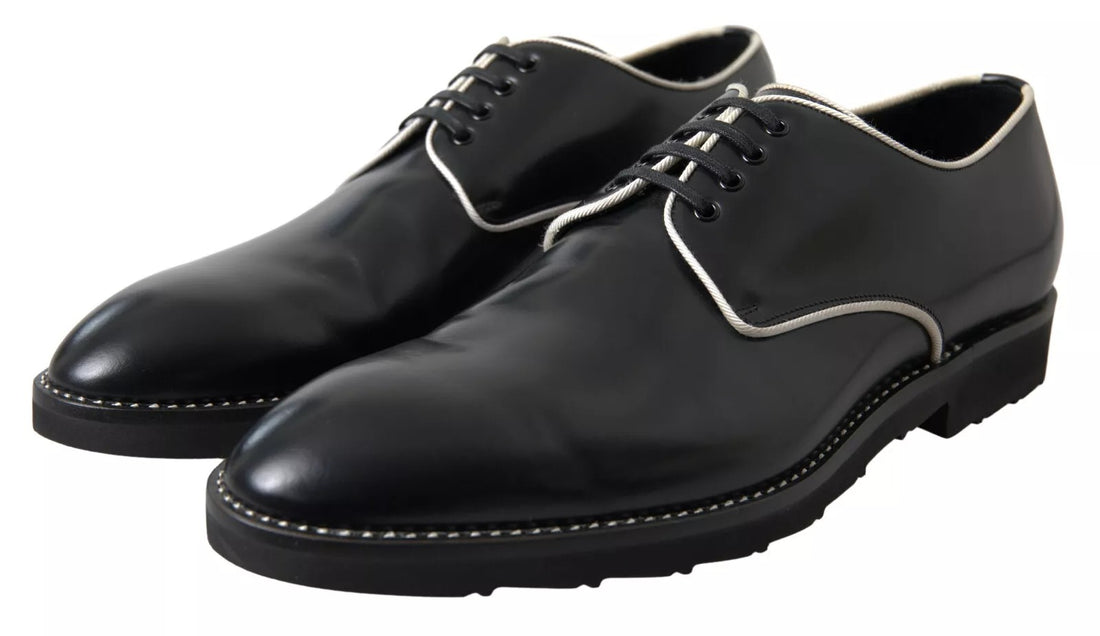 Dolce &amp; Gabbana Black White Leather Formal Dress Shoes