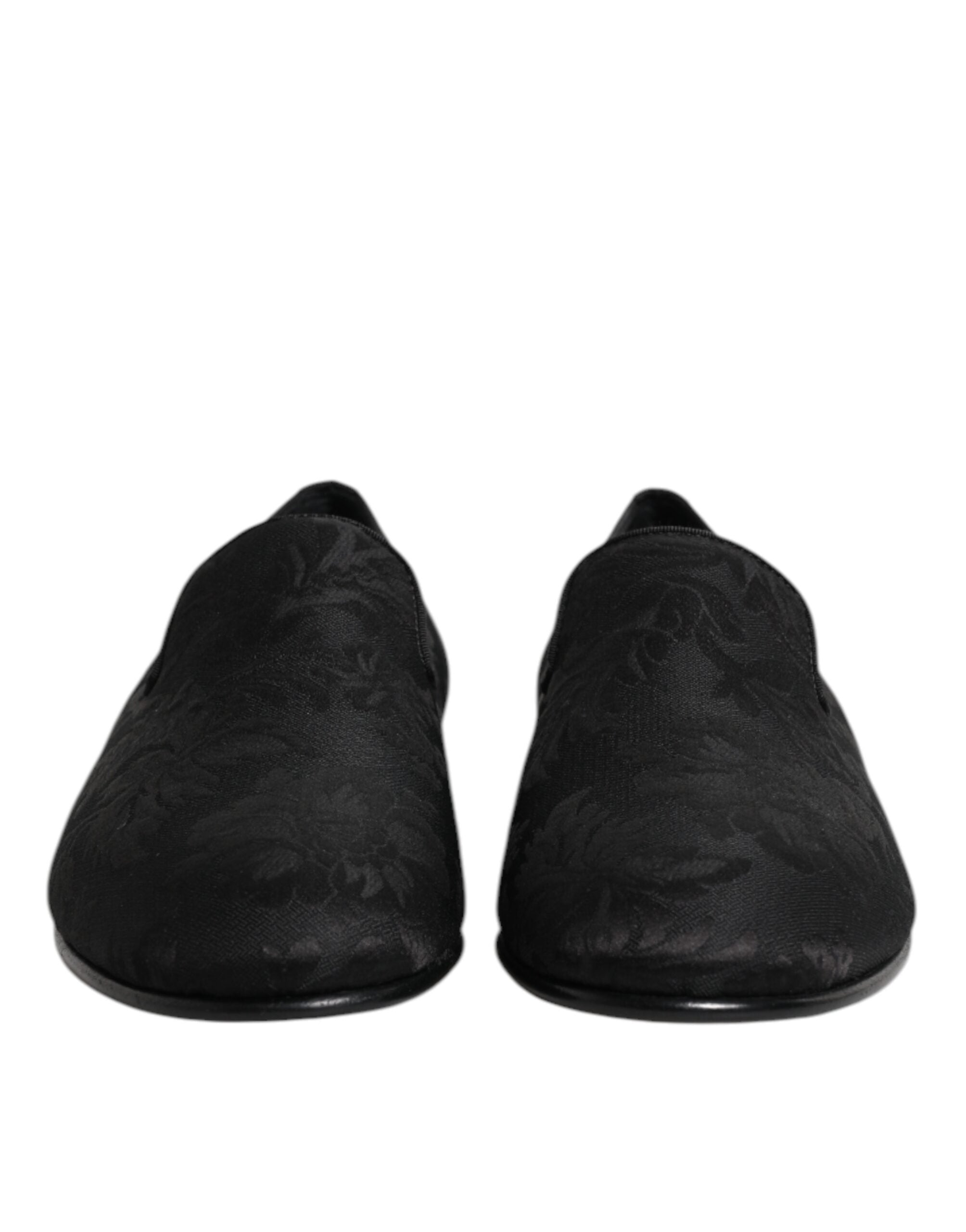 Dolce &amp; Gabbana Black Floral Brocade Loafers Men Dress Shoes