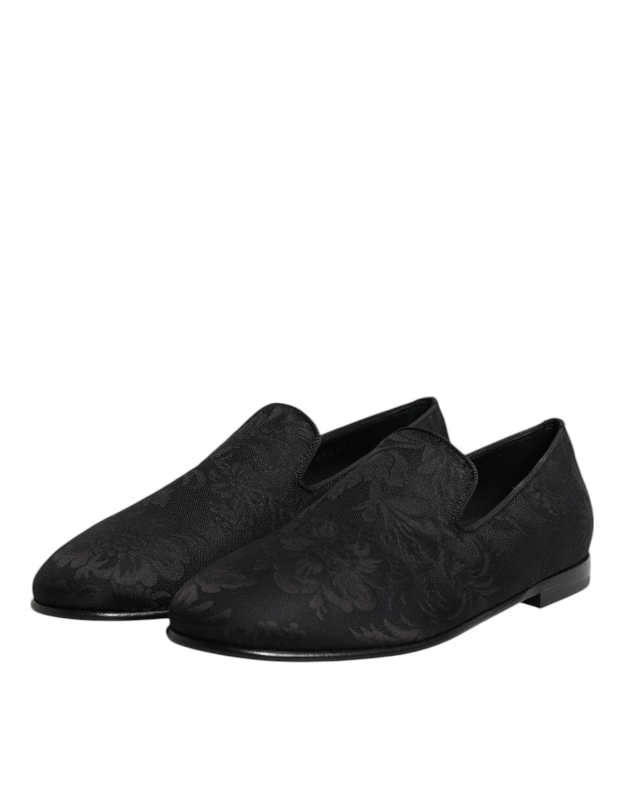 Dolce &amp; Gabbana Black Floral Brocade Loafers Men Dress Shoes