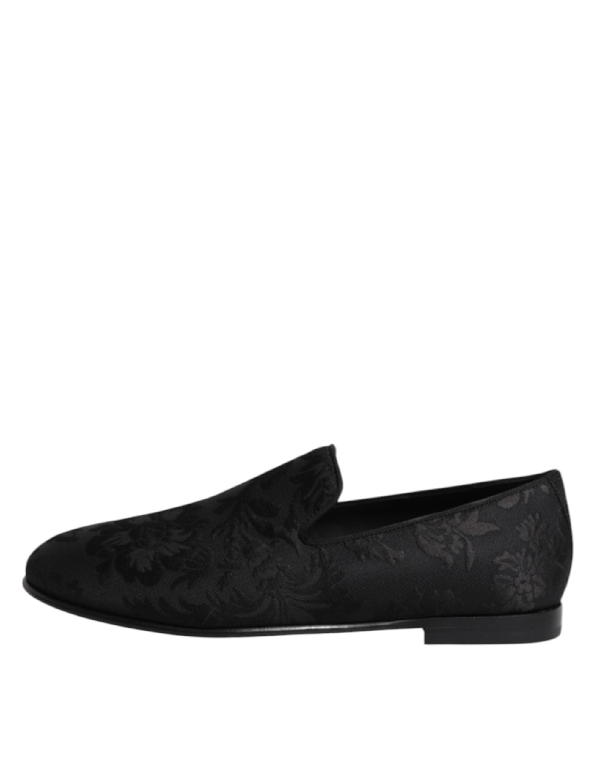 Dolce &amp; Gabbana Black Floral Brocade Loafers Men Dress Shoes
