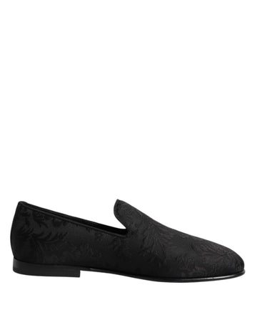 Dolce &amp; Gabbana Black Floral Brocade Loafers Men Dress Shoes