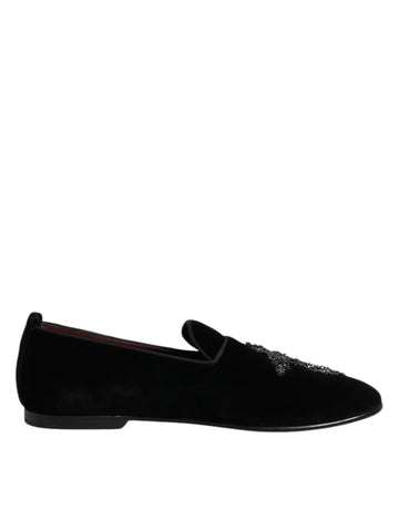 Dolce &amp; Gabbana Black Suede Cross Slip On Loafers Dress Shoes