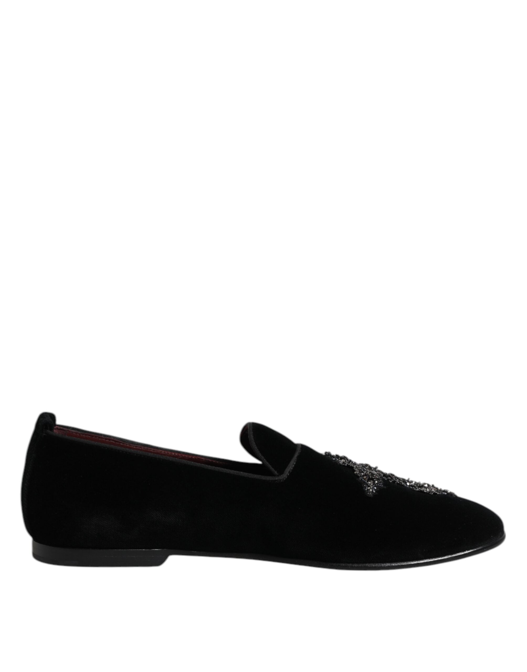 Dolce &amp; Gabbana Black Suede Cross Slip On Loafers Dress Shoes