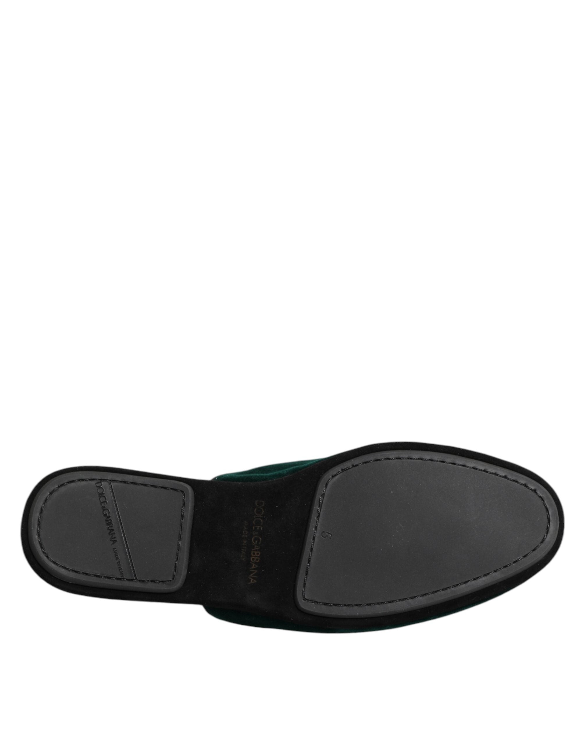 Dolce &amp; Gabbana Green Velvet Cross Embellished Slippers Shoes