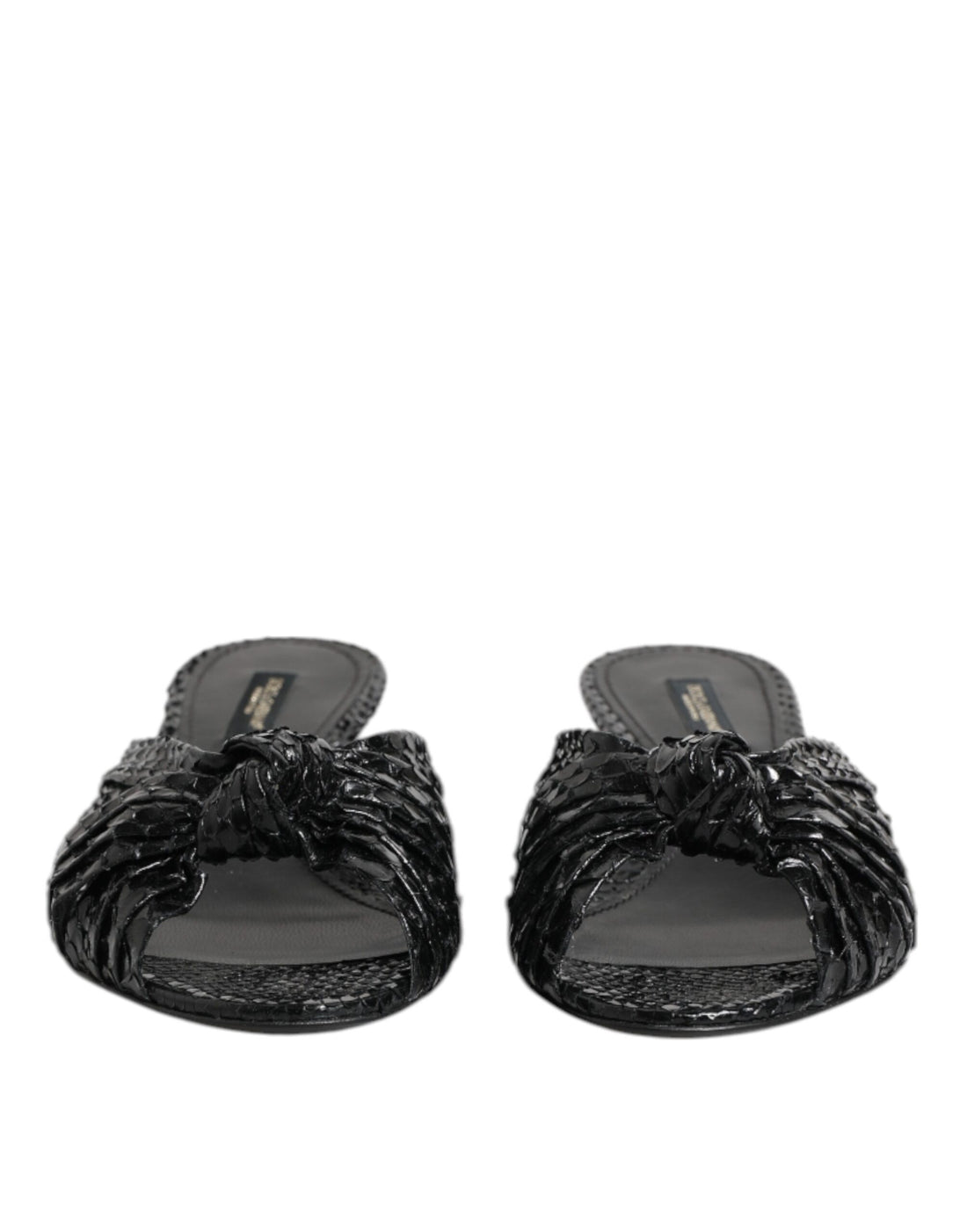 Dolce &amp; Gabbana Black Leather Heels Slides Sandals Shoes