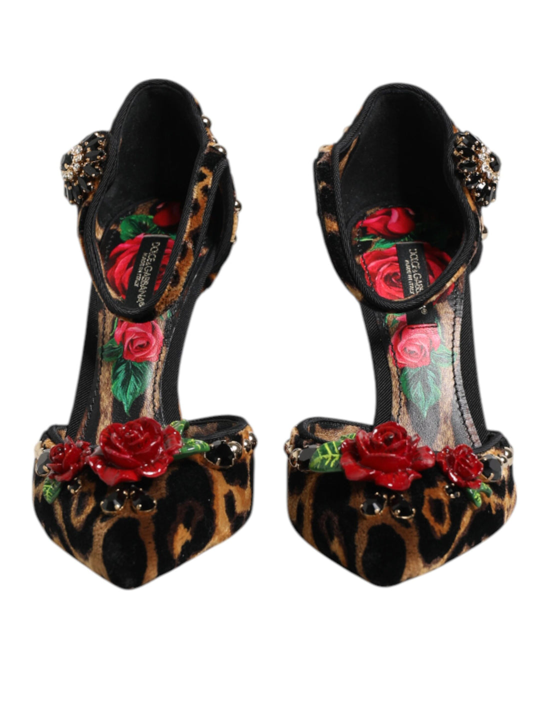 Dolce &amp; Gabbana Brown Leopard Crystal Roses Pumps Shoes