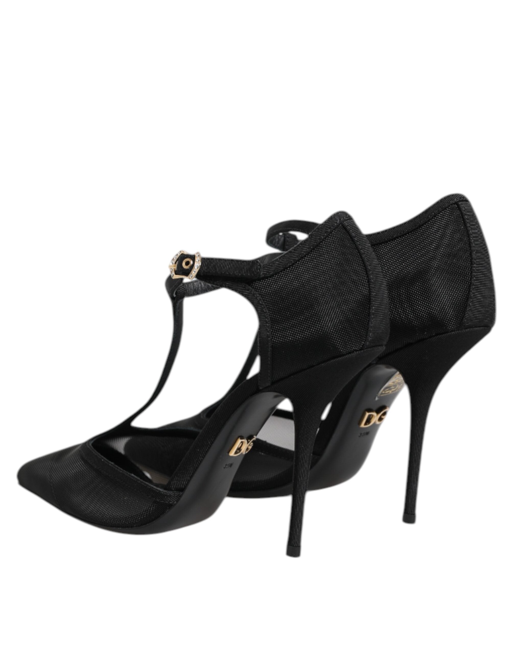 Dolce &amp; Gabbana Black Mesh T-strap Stiletto High Heels Shoes
