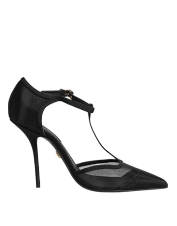 Dolce &amp; Gabbana Black Mesh T-strap Stiletto High Heels Shoes