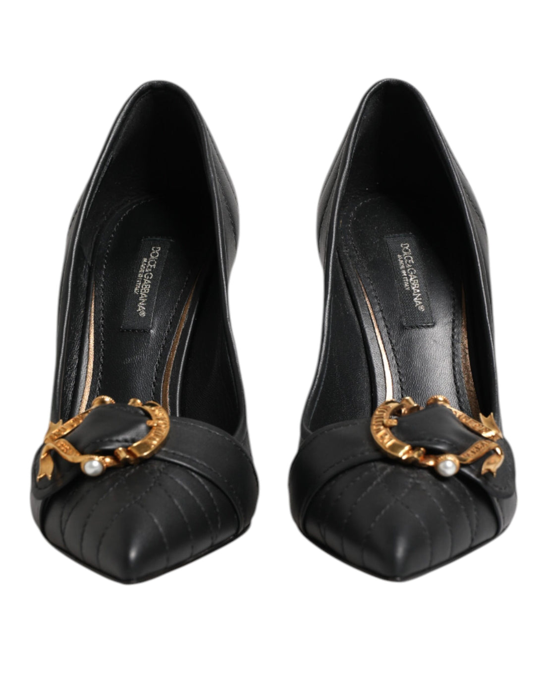 Dolce &amp; Gabbana Black Devotion Leather Heels Pumps Shoes