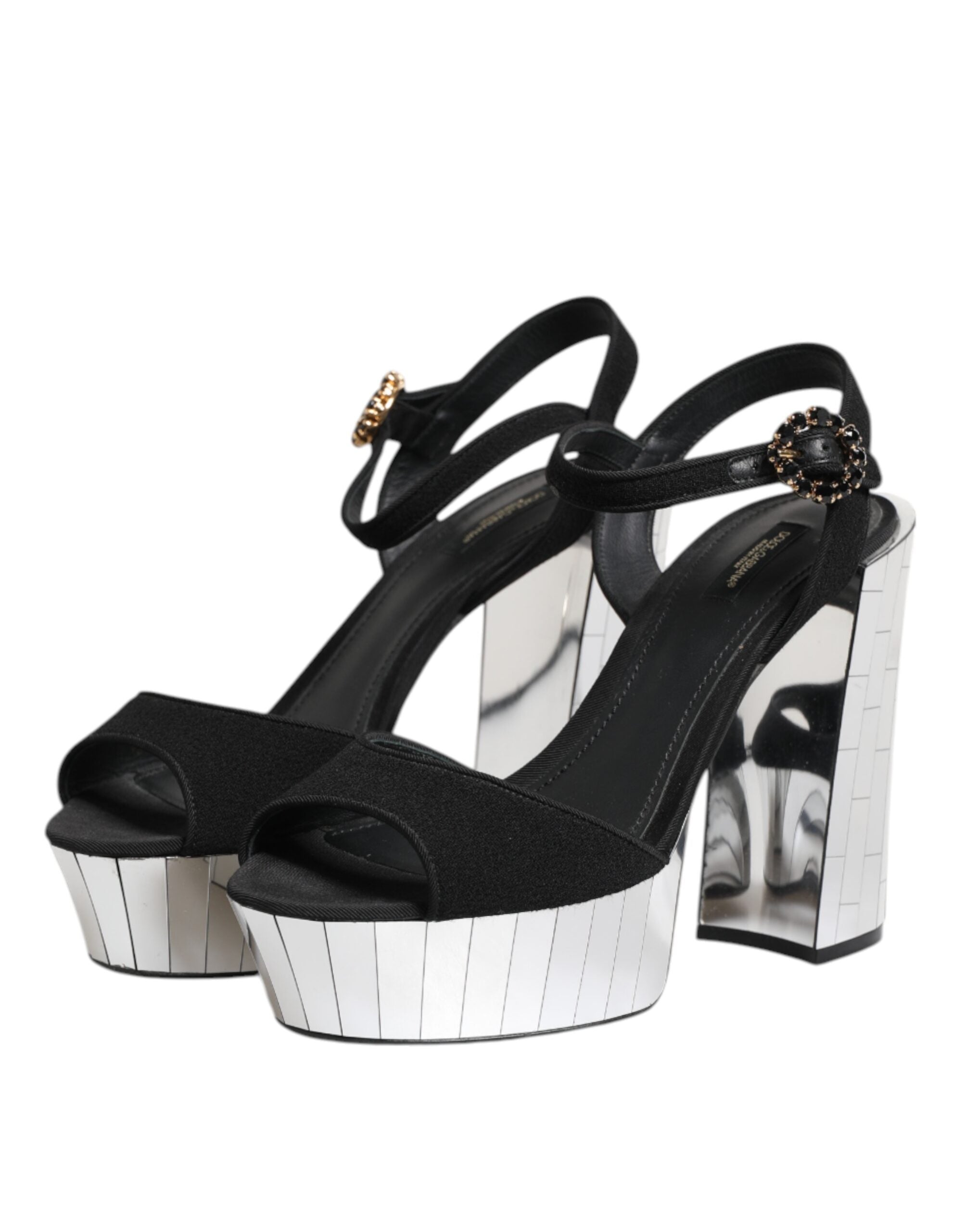 Dolce &amp; Gabbana Black Crystal Ankle Strap Keira Sandal Shoes