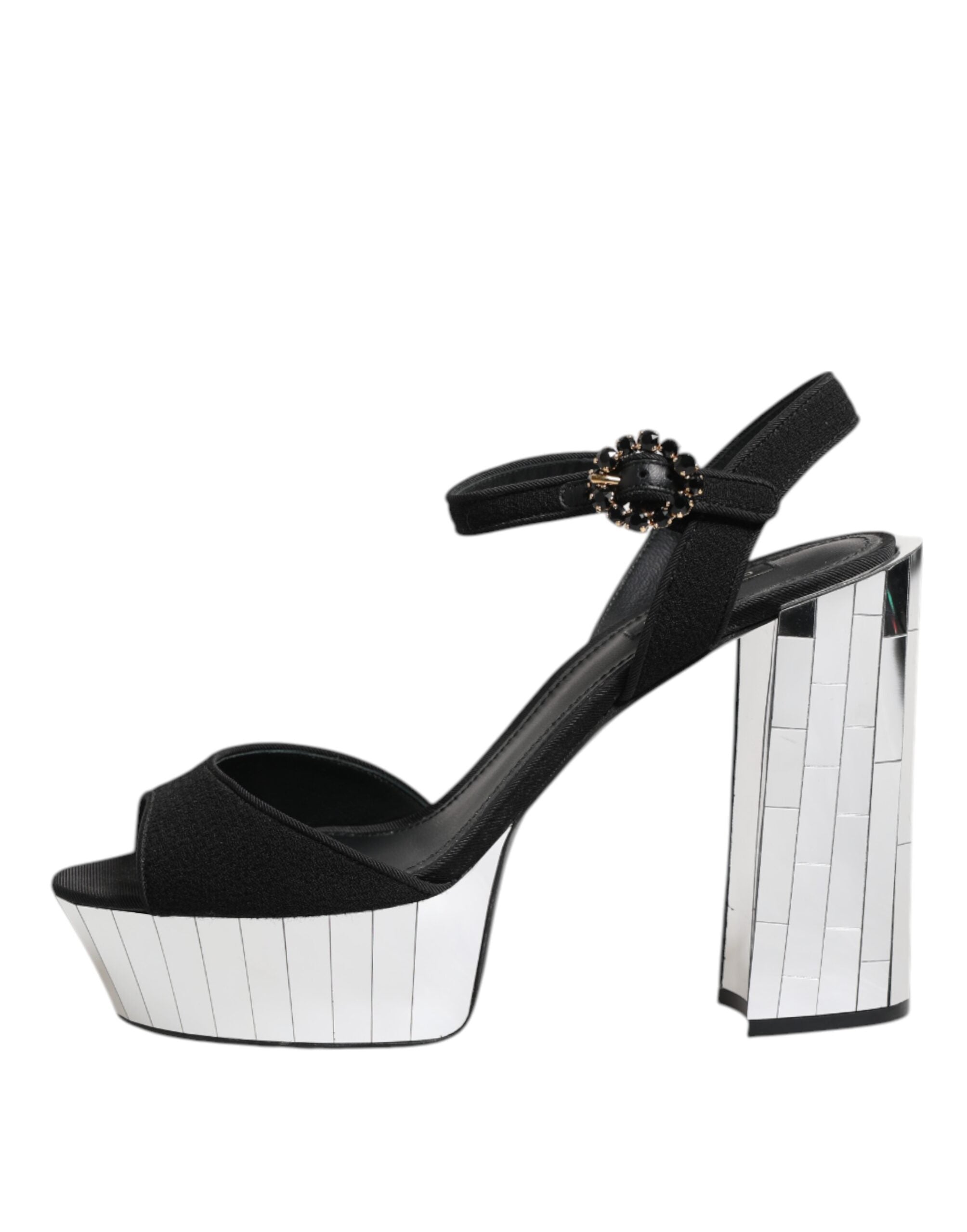 Dolce &amp; Gabbana Black Crystal Ankle Strap Keira Sandal Shoes