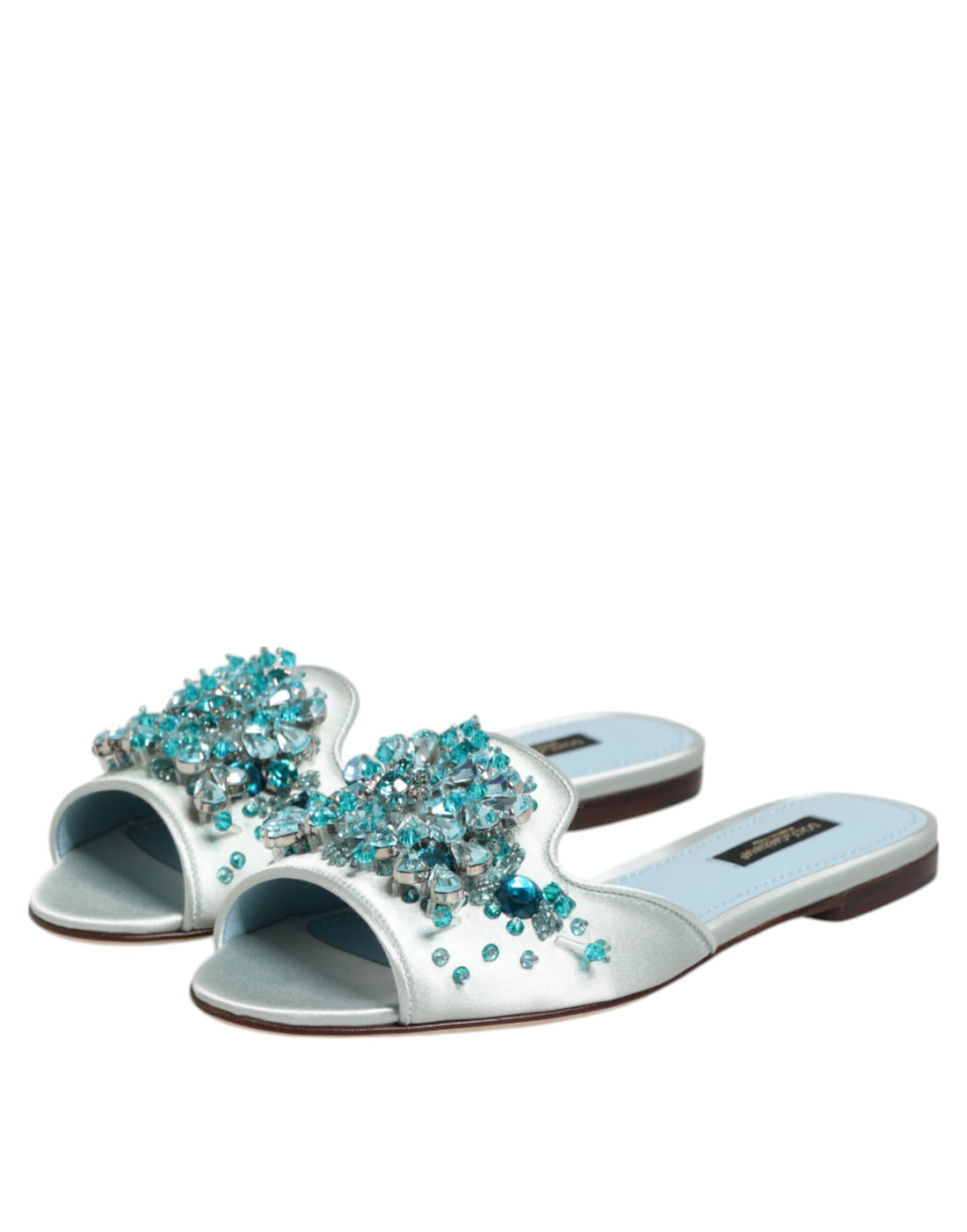 Dolce &amp; Gabbana Silver Blue Leather Bead Embellish Slide Shoes