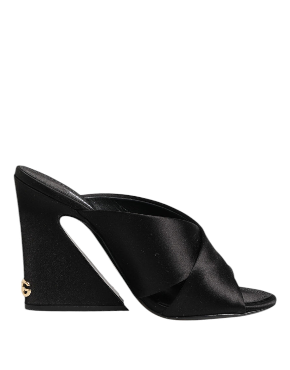 Dolce &amp; Gabbana Black Logo KEIRA Satin Slides Sandals Shoes