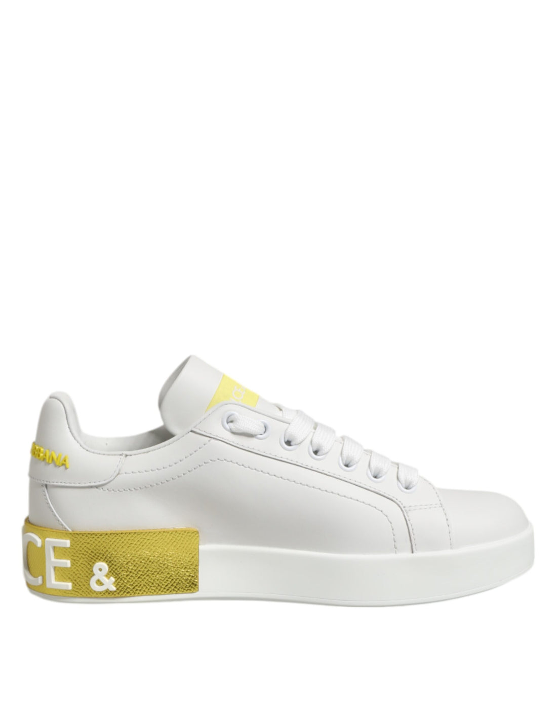 Dolce &amp; Gabbana White Yellow Leather Low Top Sneakers Shoes