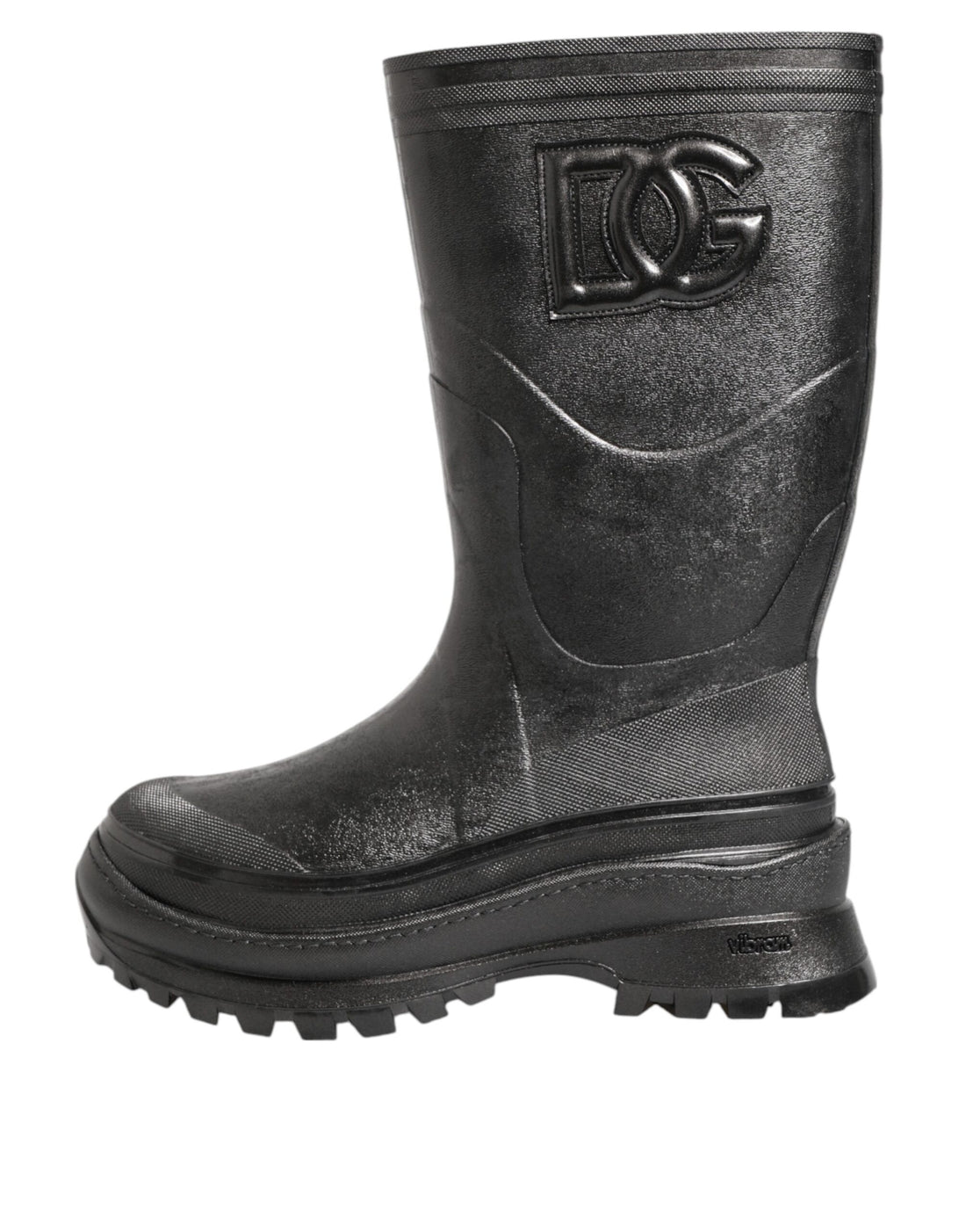 Dolce &amp; Gabbana Metallic Black Pull On Rain Boots Men Shoes