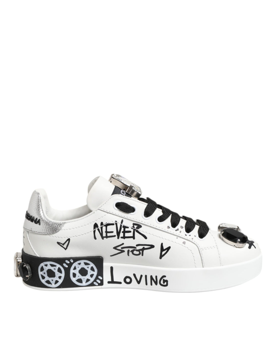 Dolce &amp; Gabbana White Portofino Crystal Sneakers Shoes