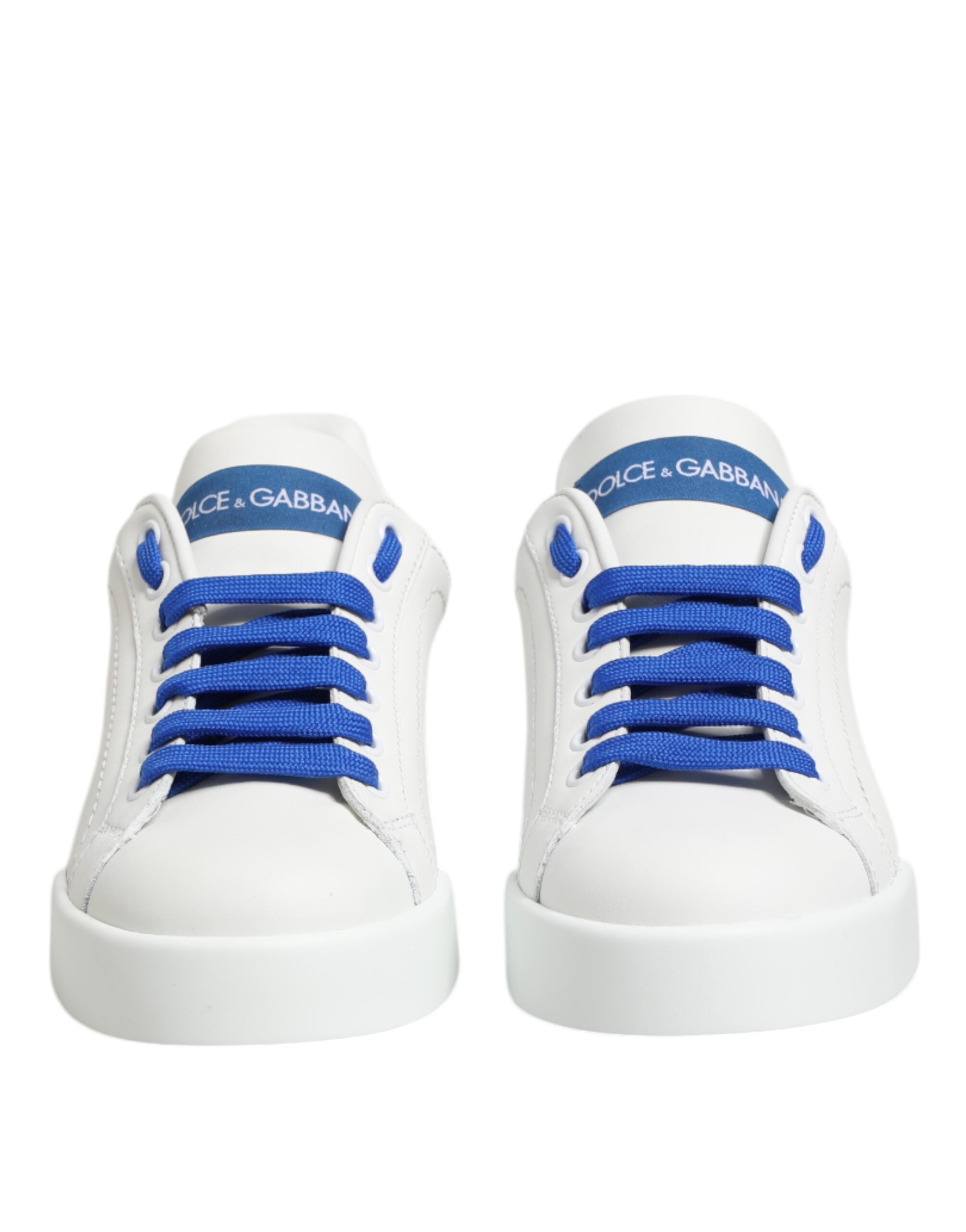 Dolce &amp; Gabbana White Blue Leather Low Top Sneakers Shoes