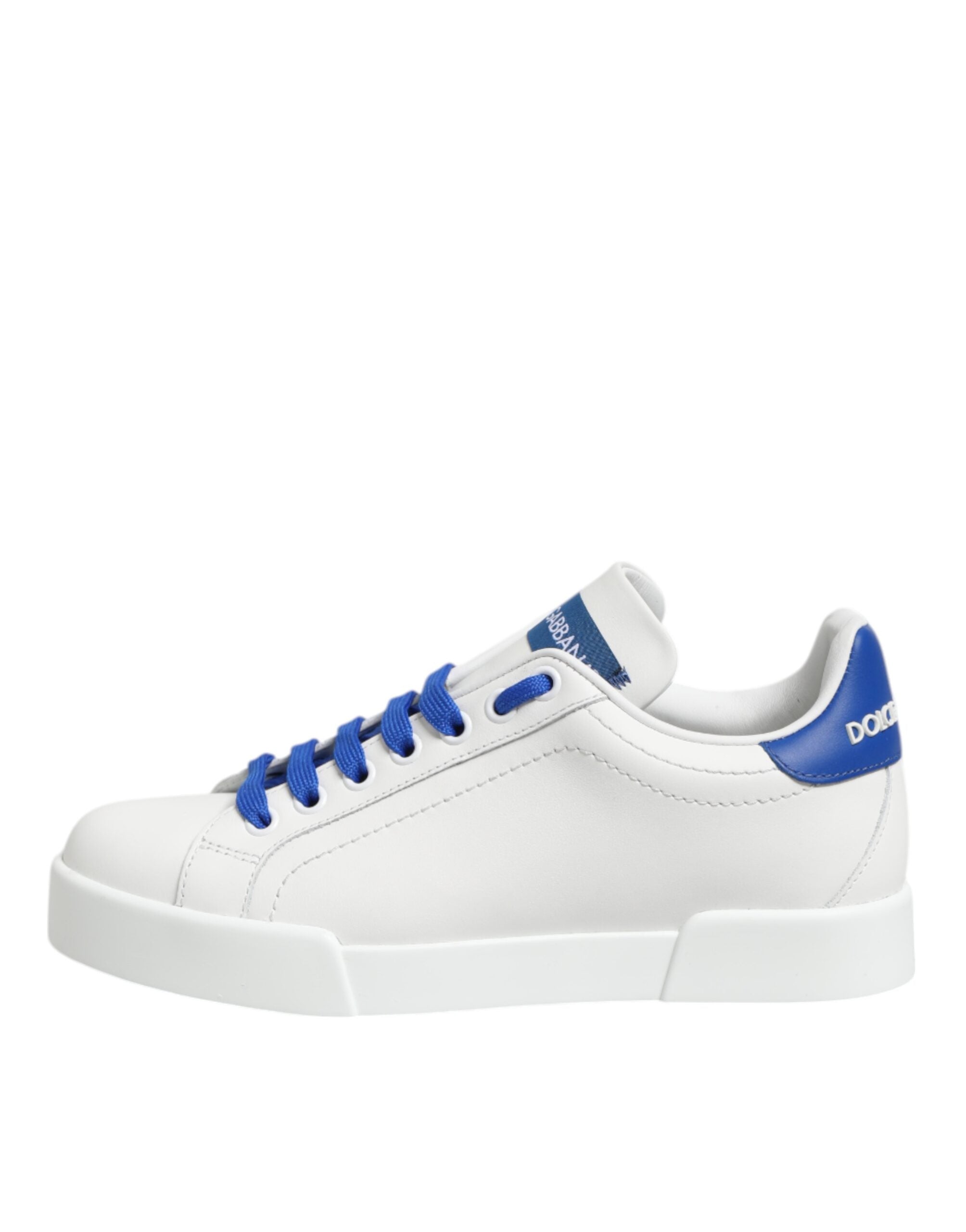 Dolce &amp; Gabbana White Blue Leather Low Top Sneakers Shoes