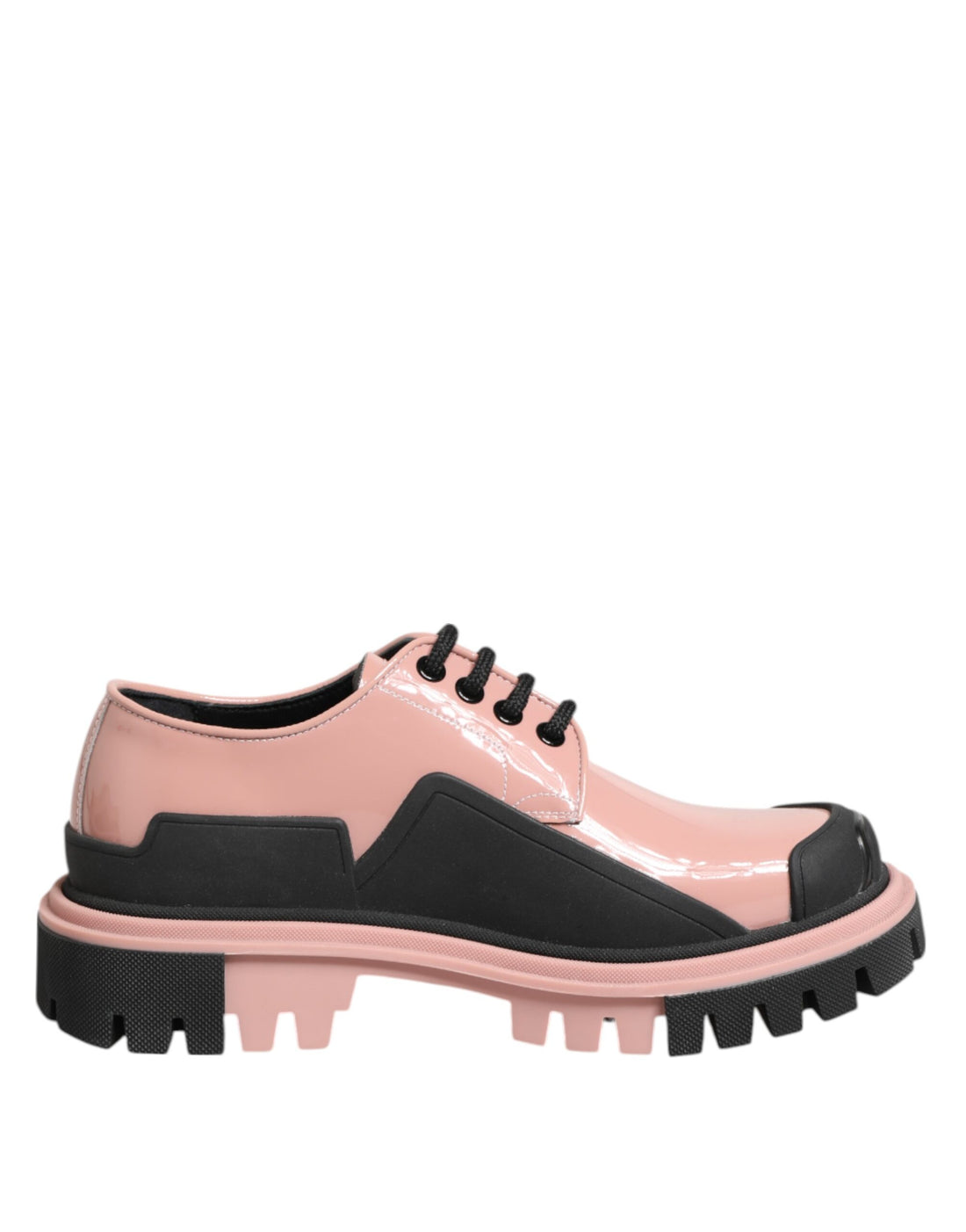 Dolce &amp; Gabbana Light Powder Pink Black Leather Lace-Up Shoes