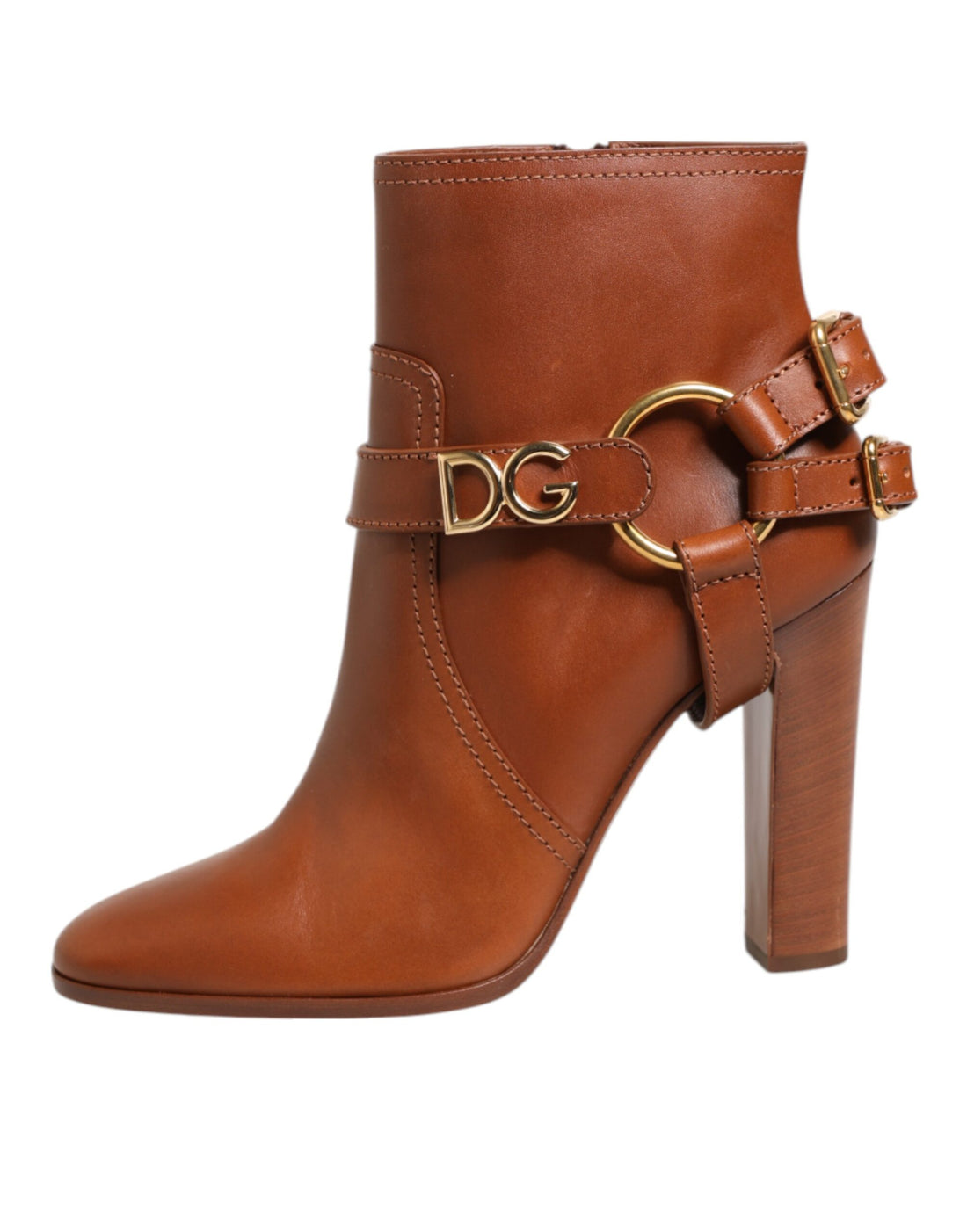 Dolce &amp; Gabbana Brown Leather DG Logo Buckle Ankle Boots Shoes