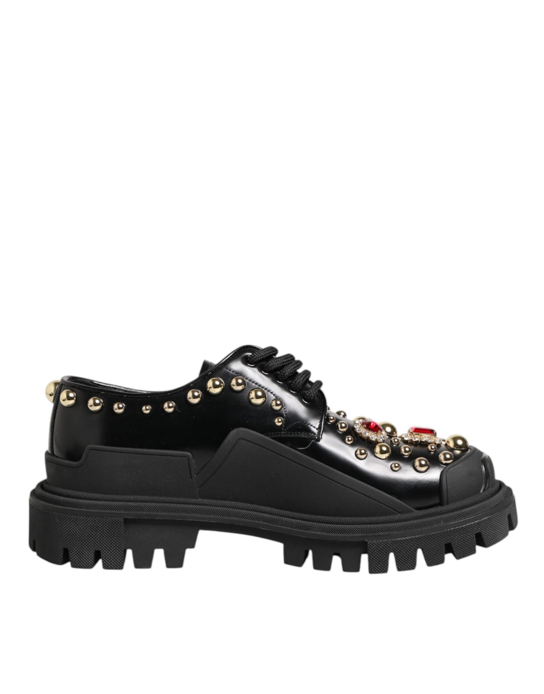 Dolce &amp; Gabbana Black Leather Jeweled Crystals Derby Shoes