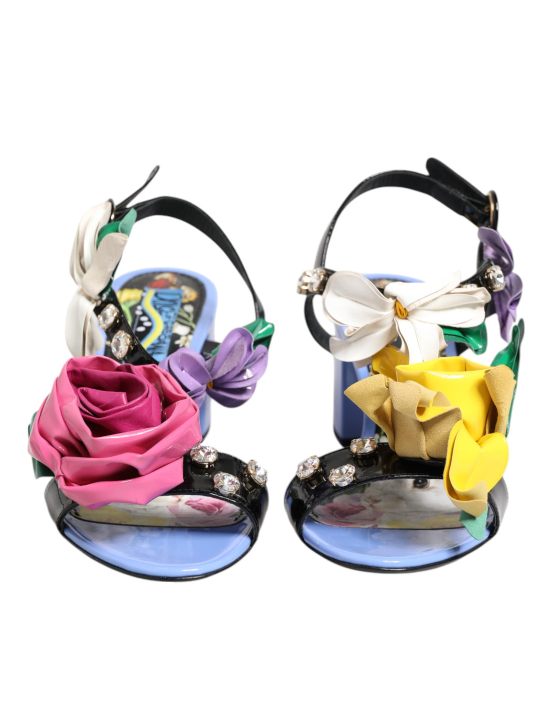 Dolce &amp; Gabbana Multicolor Floral Applique Crystal Sandal Shoes